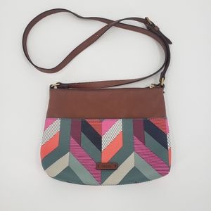 FOSSIL Fiona Multicolor Chevron and Brown Crossbody Purse/Bag